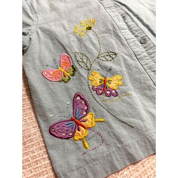 Cre8ions Linen Butterfly Embroidered Button Shirt XL Pastel Cottagecore Top Art - Picture 3 of 7